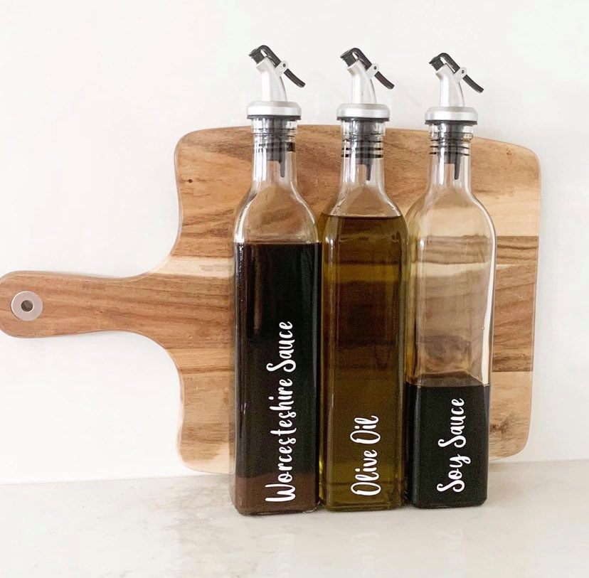 Glass Oil & Vinegar Bottle with Label