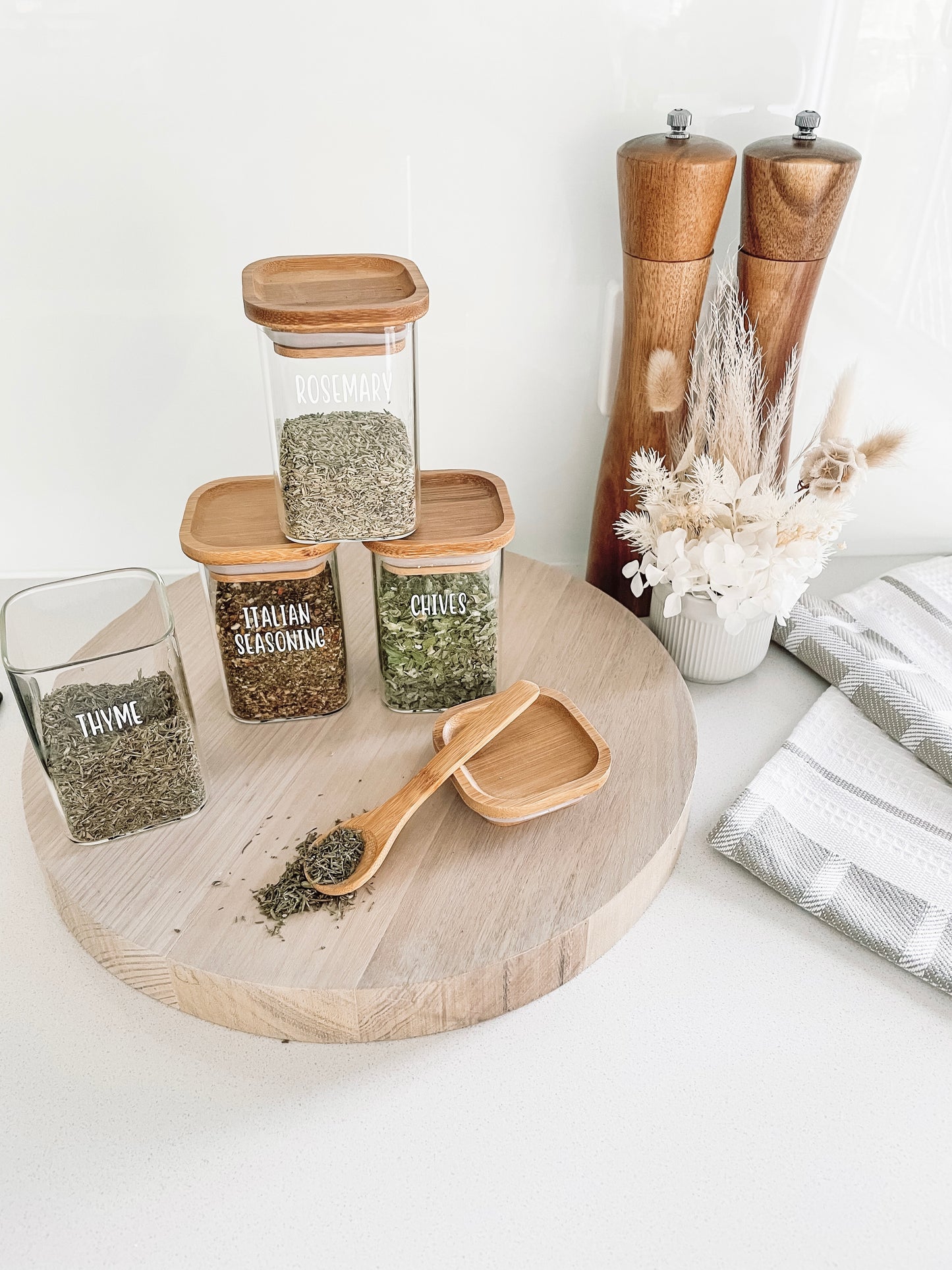 Square Glass & Bamboo Spice Jars