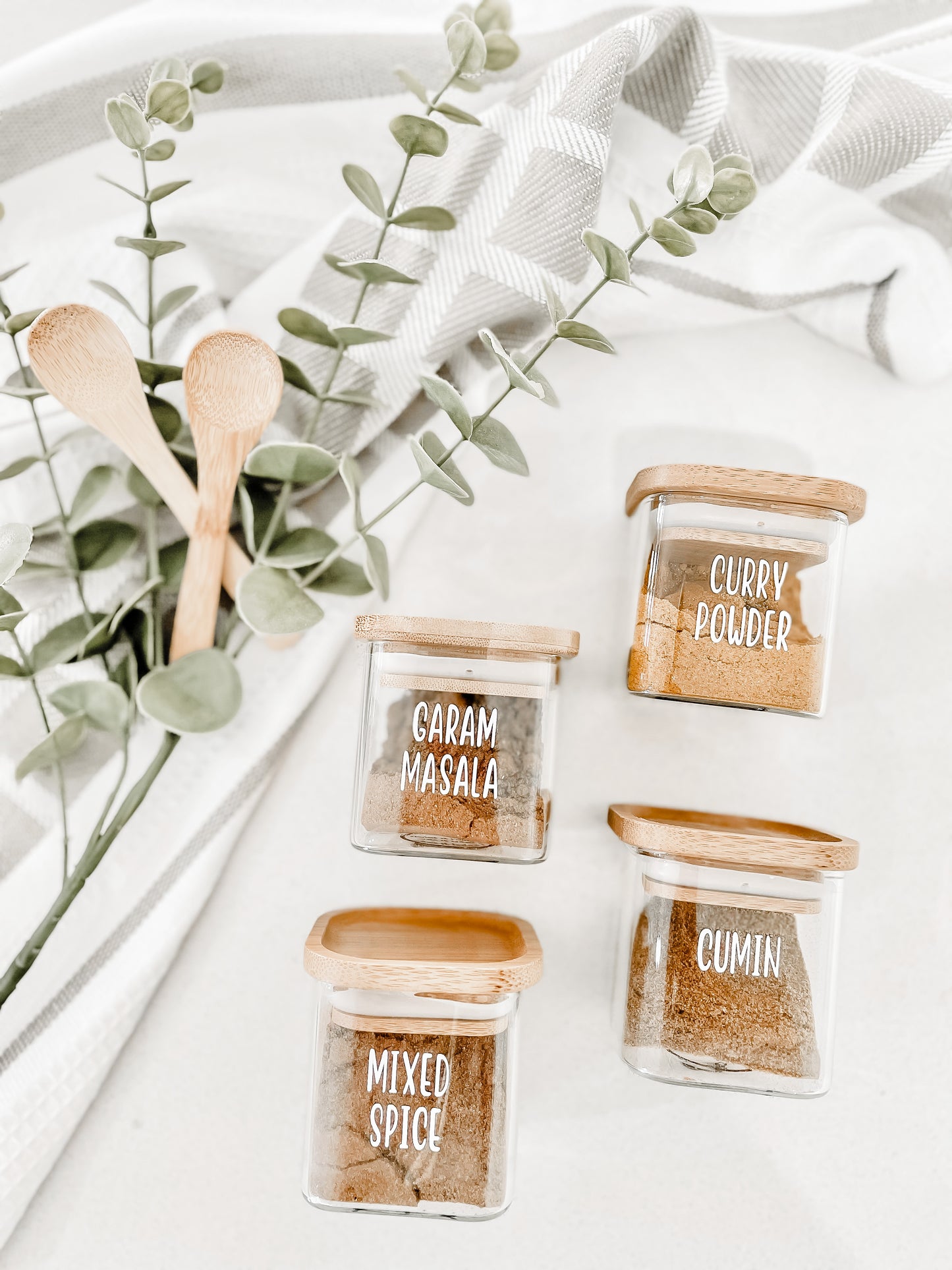 Square Glass & Bamboo Spice Jars