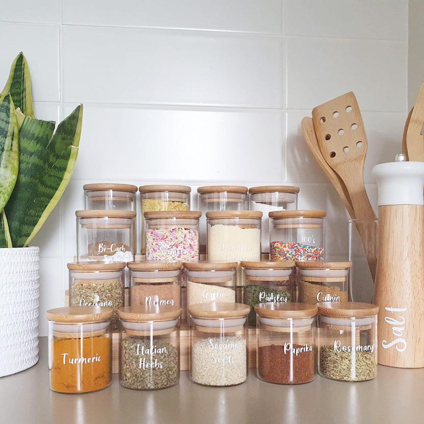 Round Glass & Bamboo Spice Jar Pack